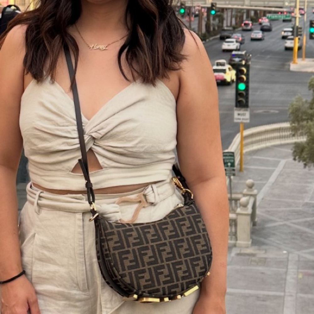 FENDI Authentic Fendigraphy Mini Brown FF Jacquard Mini hobo Bag Designer - Picture 3 of 15